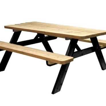 Picknicktafel Easy met zwart onderstel 4,2cm dik bladmaat 180x70cm