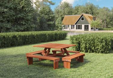 Picknicktafel Vierkant 210x210x75cm hardhout