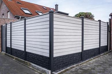 Romeins rotsmotiefplaat 4,8x26x184cm antraciet gecoat met mes en groef