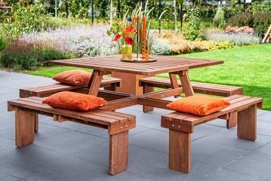 Picknicktafel Vierkant 210x210x75cm hardhout